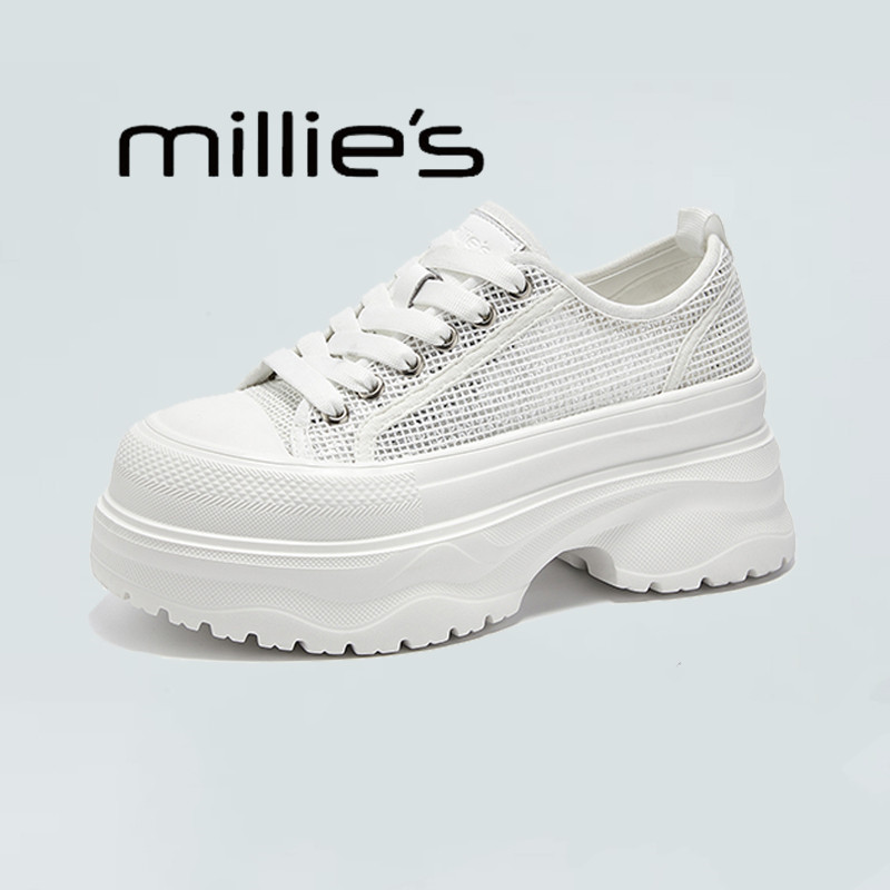 MILLIE'S/妙丽2026夏新款透气松糕女鞋网面增高厚底小个子小白鞋,女鞋,时尚休闲鞋,淘宝优惠券,粉丝福利购,淘宝优惠卷