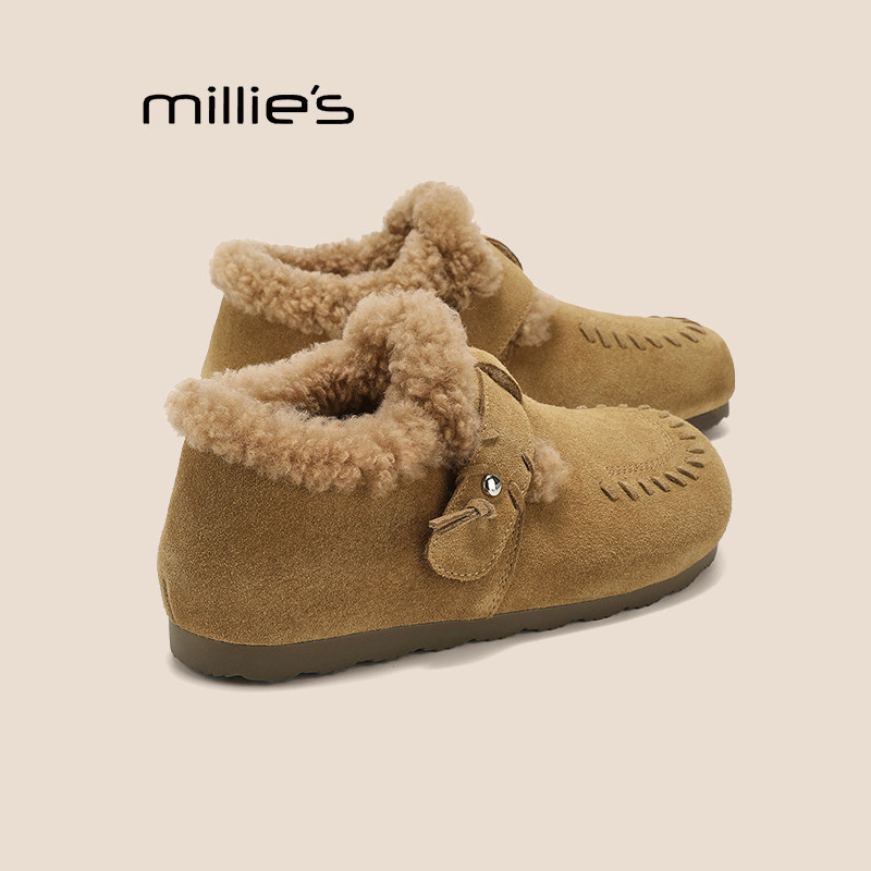 MILLIE'S/妙丽毛毛鞋女秋冬季新款外穿一脚蹬豆豆鞋加绒单鞋驼色Z,女鞋,乐福鞋（豆豆鞋）,淘宝优惠券,粉丝福利购,淘宝优惠卷