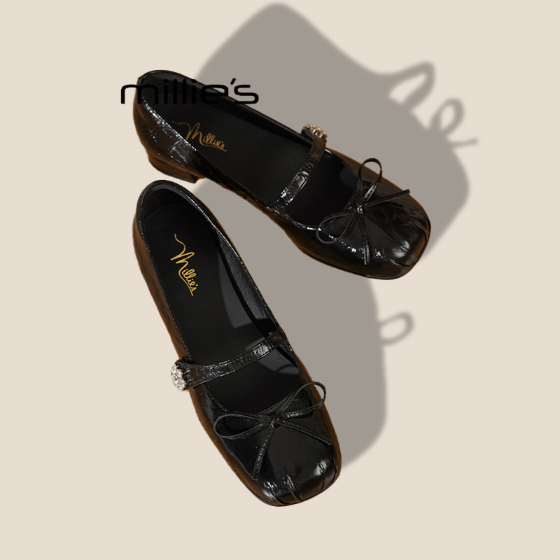 MILLIE'S/妙丽法式蝴蝶结浅口单鞋女2025夏真皮软底一脚蹬小皮鞋,女鞋,浅口单鞋,淘宝优惠券,粉丝福利购,淘宝优惠卷