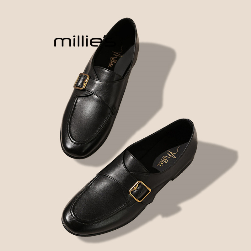MILLIE'S/妙丽单鞋女款2026春季新款小皮鞋英伦风低跟软底乐福鞋P