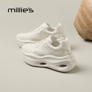 百搭舒适小白鞋 MILLIE 女厚底增高休闲运动鞋 妙丽极简风老爹鞋