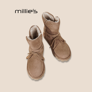 洋气博肯靴百搭软底中筒靴雪地靴Z 妙丽复古皮靴秋冬新款 MILLIE