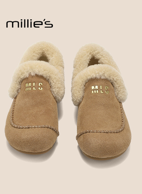 MILLIE'S/妙丽新款秋冬加绒保暖棉鞋外穿毛毛鞋一脚蹬懒人豆豆鞋Z
