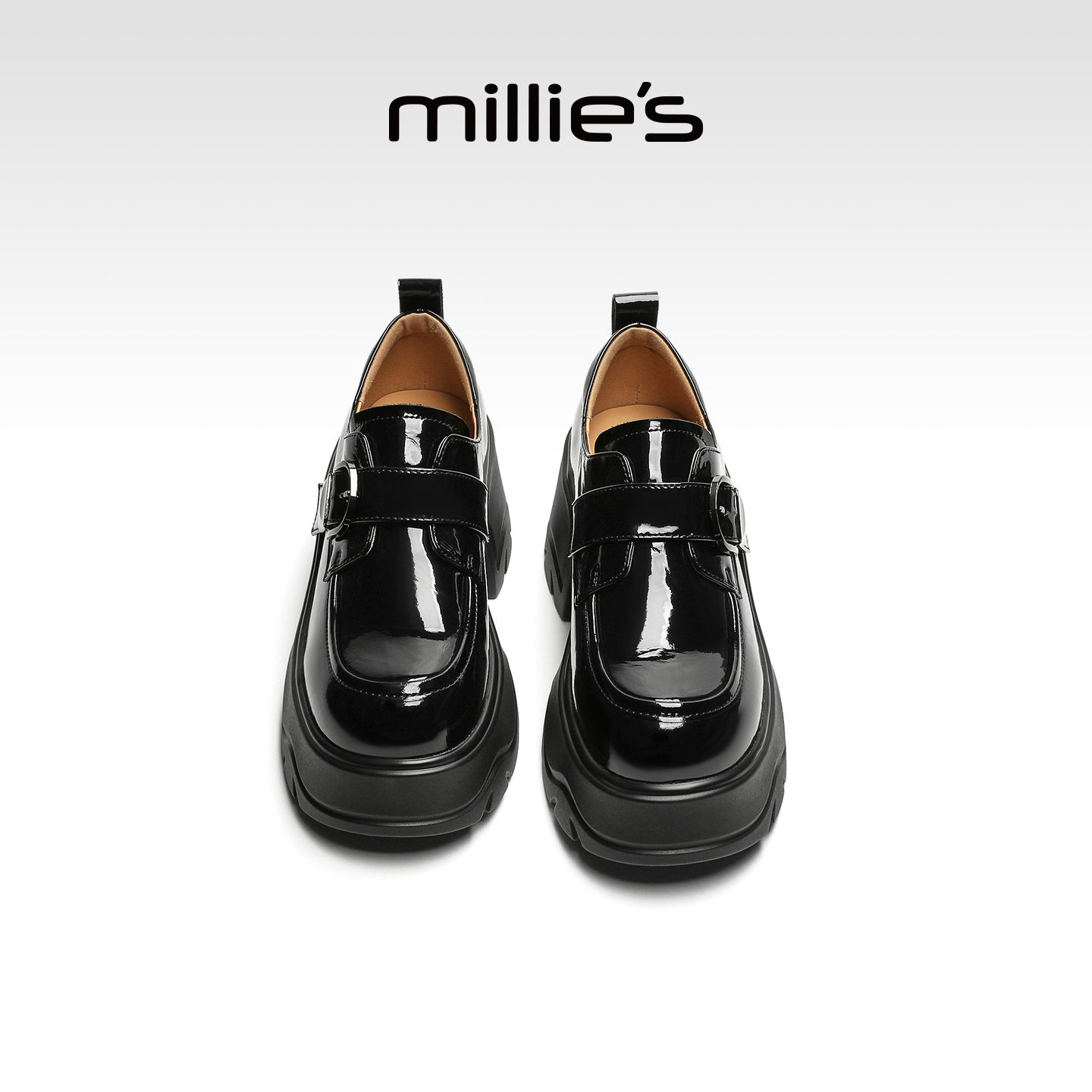 MILLIE'S/妙丽英伦风厚底乐福鞋女黑色漆皮通勤增高小个子单鞋Q,女鞋,玛丽珍鞋,淘宝优惠券,粉丝福利购,淘宝优惠卷