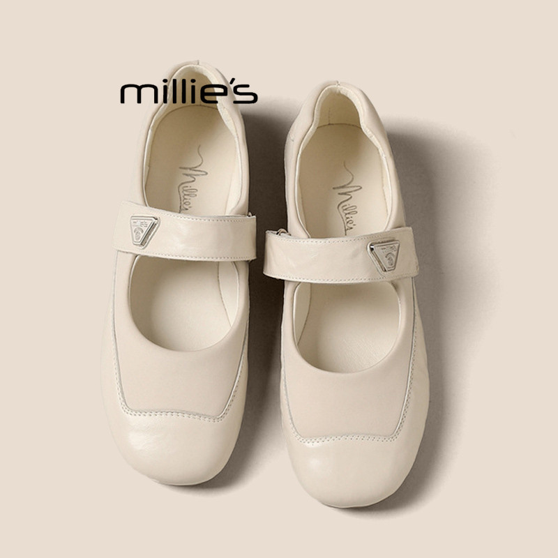 MILLIE'S/妙丽小众复古感魔术贴玛丽珍鞋春款方头芭蕾鞋浅口单鞋Q