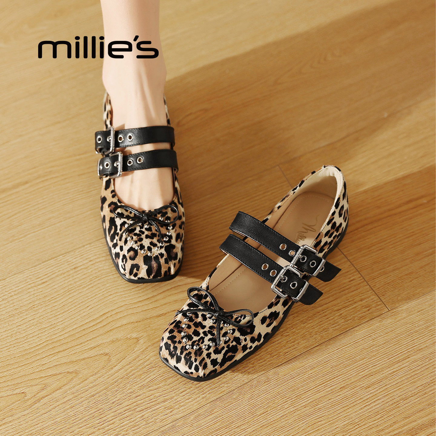 MILLIE'S/妙丽豹纹玛丽珍鞋女2026春季新款法式复古平底单鞋Z,女鞋,玛丽珍鞋,淘宝优惠券,粉丝福利购,淘宝优惠卷