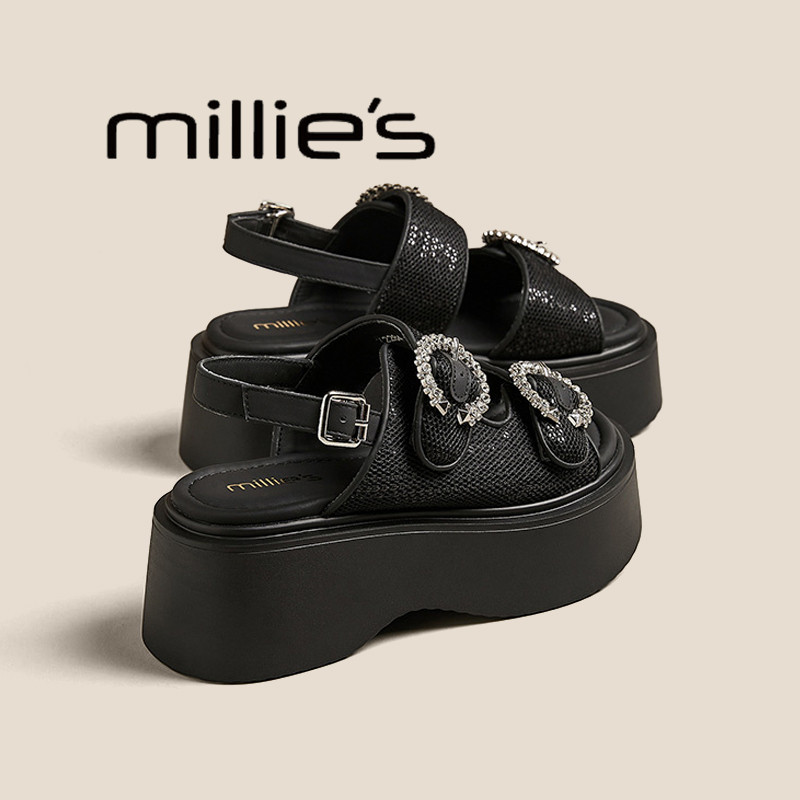 MILLIE'S/妙丽2025夏新款增高休闲凉鞋时尚小香风厚底休闲女凉鞋,女鞋,休闲凉鞋,淘宝优惠券,粉丝福利购,淘宝优惠卷