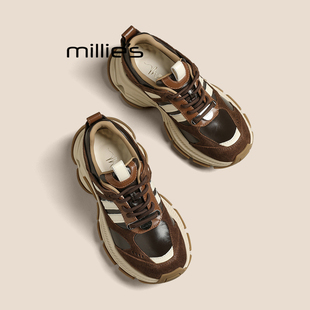 新款 女鞋 真皮松糕厚底时尚 MILLIE 老爹鞋 妙丽2025年秋季 休闲鞋
