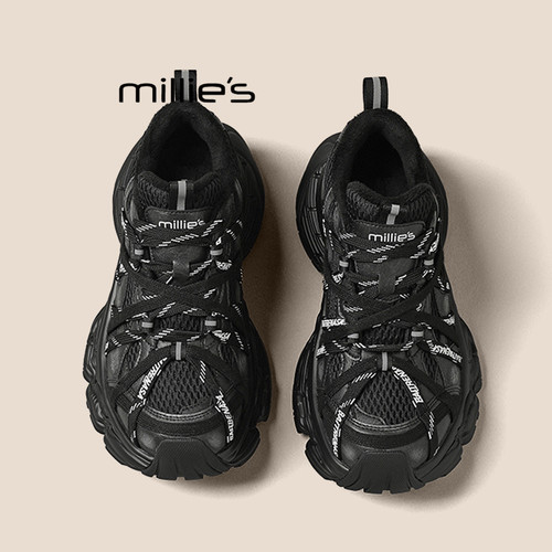 MILLIE'S/妙丽真皮厚底老爹鞋女