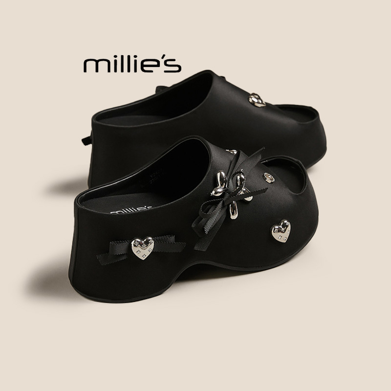 MILLIE'S/妙丽蝴蝶结水钻拖鞋