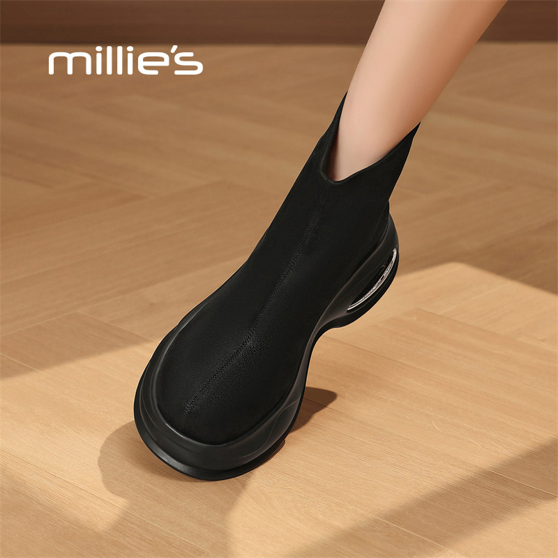 MILLIE'S/妙丽真皮厚底马丁靴女