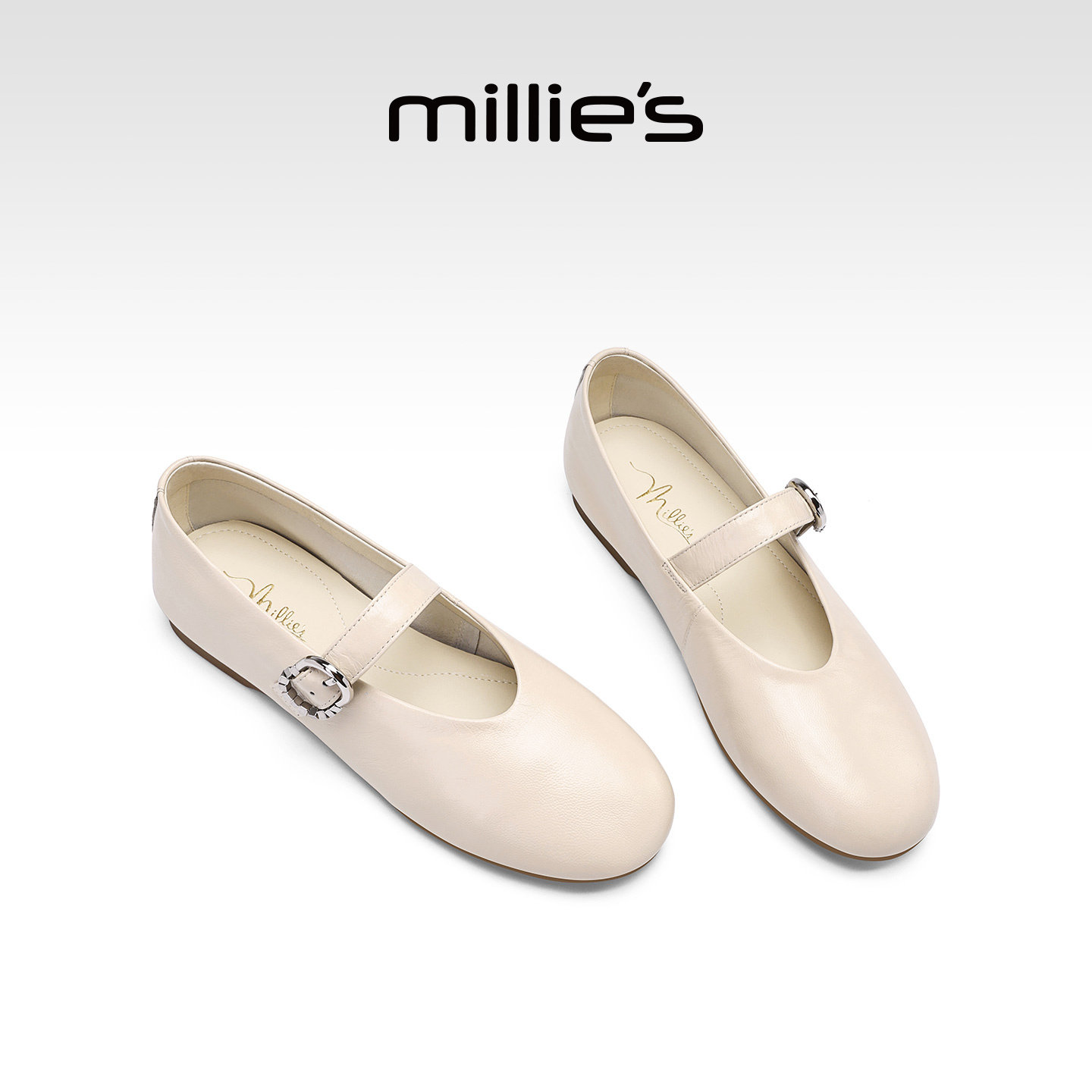 MILLIE'S/妙丽法式玛丽珍鞋女2026春季一字扣浅口平底单鞋米白色Z,女鞋,玛丽珍鞋,淘宝优惠券,粉丝福利购,淘宝优惠卷