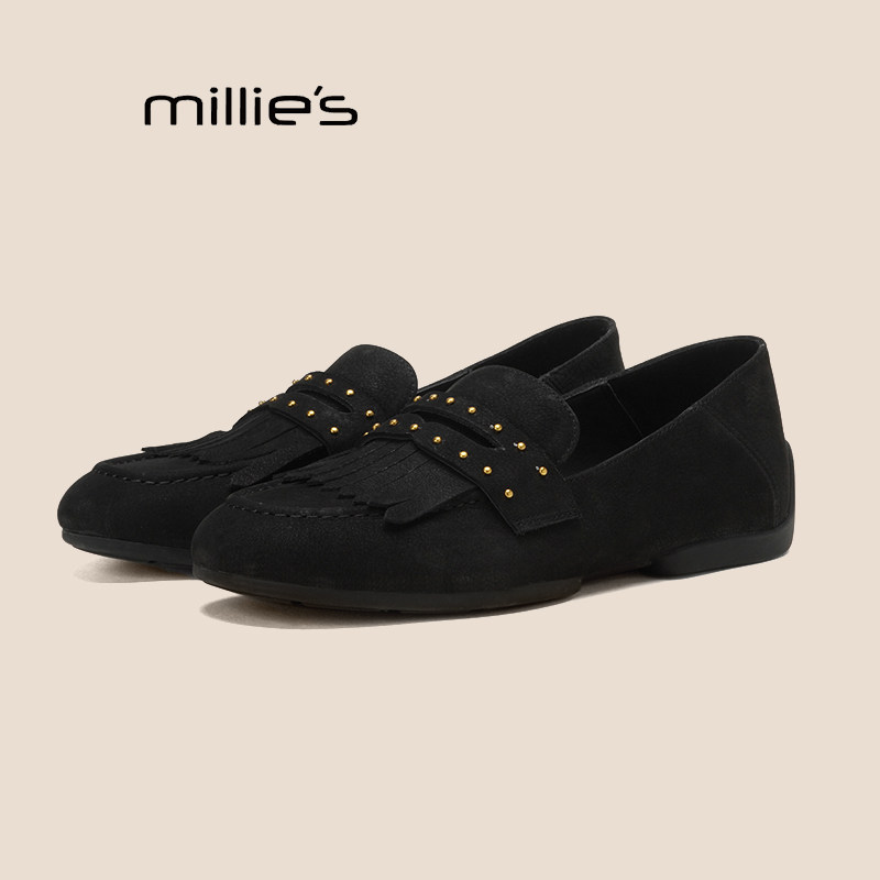 MILLIE'S/妙丽深口单鞋女流苏软底低跟平底鞋内增高磨砂乐福鞋秋,女鞋,乐福鞋（豆豆鞋）,淘宝优惠券,粉丝福利购,淘宝优惠卷