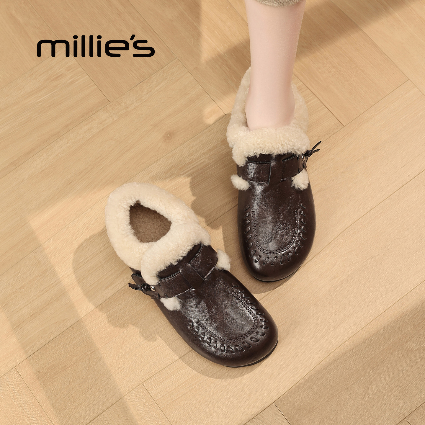 MILLIE'S/妙丽真皮复古勃肯鞋