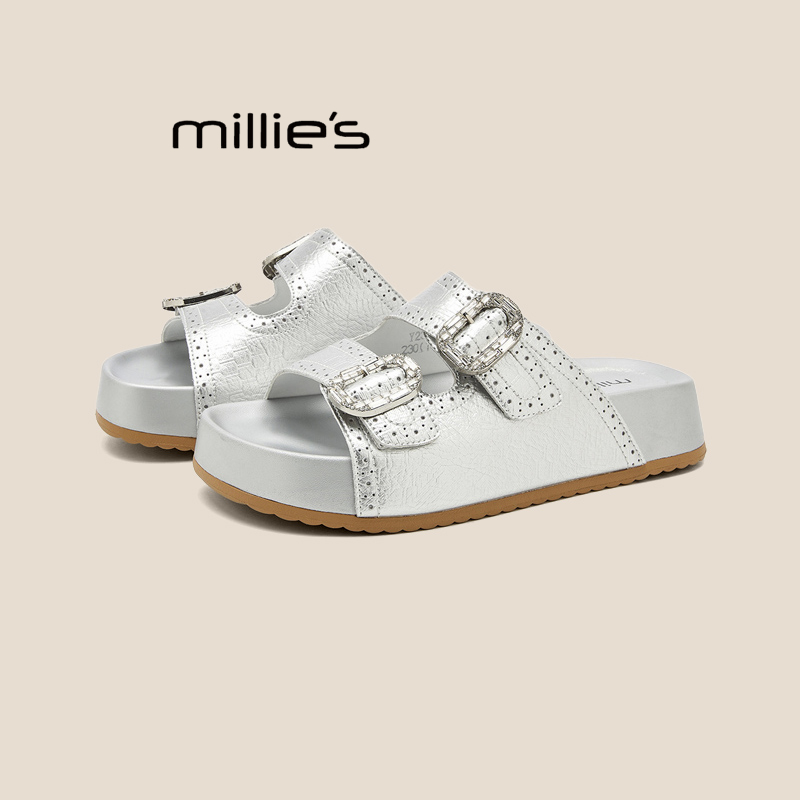 MILLIE'S/妙丽厚底水钻拖鞋