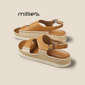 编织草编露趾凉鞋 妙丽2026新款 MILLIE 夏季 时尚 百搭休闲女凉鞋