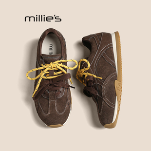 女2025新款 妙丽厚底德训鞋 秋季 真皮休闲板鞋 MILLIE 阿甘运动鞋