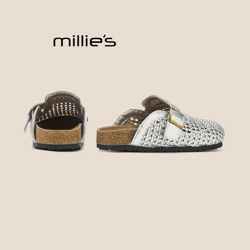 MILLIE'S/妙丽2025新款厚底半拖鞋女夏一脚蹬镂空孕妇凉拖鞋女,女鞋,婚鞋,淘宝优惠券,粉丝福利购,淘宝优惠卷