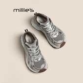 MILLIE 春秋厚底真皮网面复古轻便软底显脚小运动鞋 妙丽老爹鞋