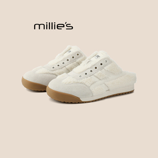 德训鞋 女鞋 冬季 MILLIE 板鞋 妙丽新款 加绒保暖一脚蹬休闲运动鞋