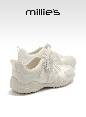 MILLIE'S/妙丽白色厚底老爹鞋女2025新款透气轻便舒适休闲运动鞋Z