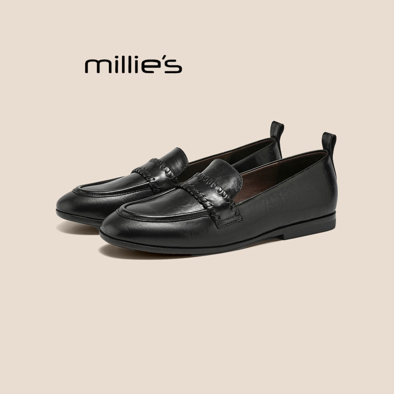 MILLIE'S/妙丽英伦风真皮乐福鞋女2026新品黑色平底通勤小皮鞋Q,女鞋,玛丽珍鞋,淘宝优惠券,粉丝福利购,淘宝优惠卷