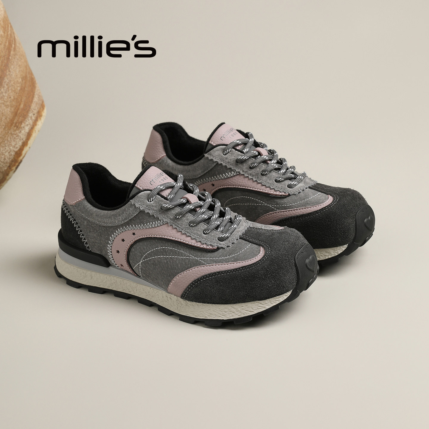 MILLIE'S/妙丽复古德训鞋女2025新款秋季厚底运动鞋休闲复古板鞋,女鞋,健步鞋,淘宝优惠券,粉丝福利购,淘宝优惠卷