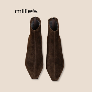 MILLIE'S/妙丽气质时尚脱俗豹纹坡跟靴子2024新款爆款瘦瘦靴真皮Z