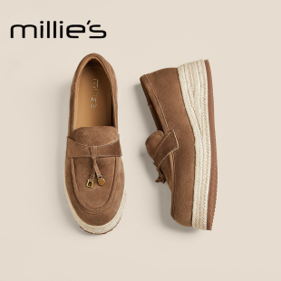 MILLIE'S/妙丽马赛夏天一脚蹬草编复古渔夫鞋厚底乐福鞋单鞋女鞋