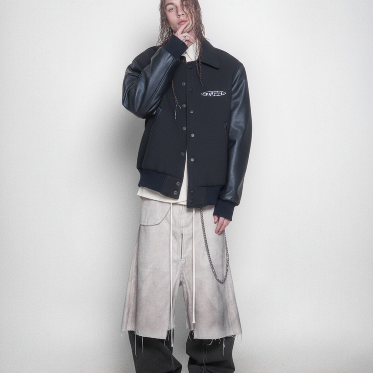 斯图徽标刺绣夹棉棒球夹克外套