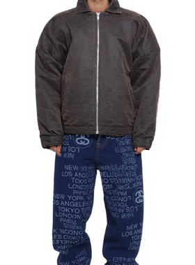 HA7MS STU恶搞满印弹幕字母水洗牛仔裤休闲裤长裤新款情侣街头冬