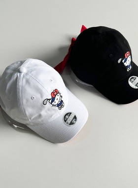 HA7MS 25SS KITTY猫刺绣蝴蝶结鸭舌帽棒球帽遮阳休闲女生礼物春夏