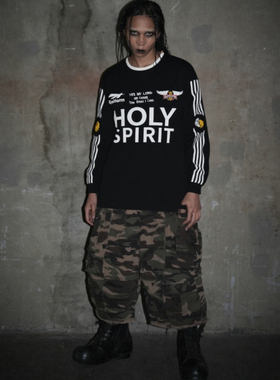 HA7MS False Perception 25FW复古条纹刺绣球衣笑脸限定长袖情侣