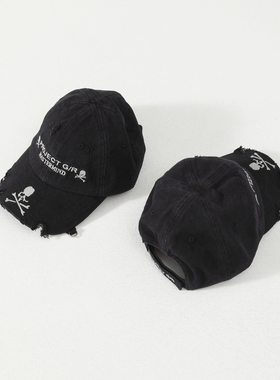 HA7MS 25SS破坏重水洗鸭舌帽做旧刺绣切割街头情侣遮阳棒球帽