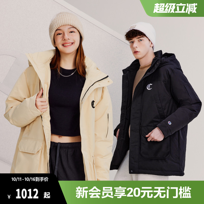 Champion冠军连帽羽绒服男冬季新款刺绣百搭情侣保暖厚外套女