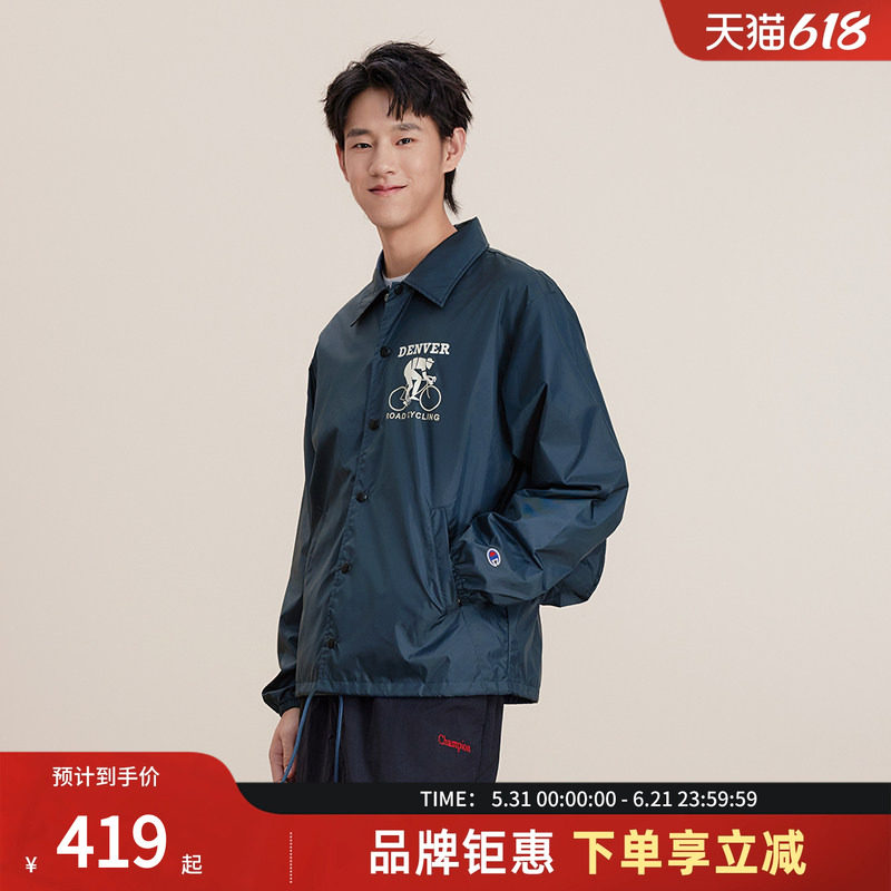 Champion冠军夹克男春秋款后背大口袋印花红色外套女潮牌休闲宽松