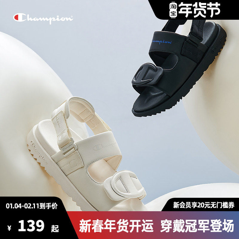 Champion冠军女鞋凉拖鞋透气新款外穿厚底运动凉鞋防滑魔术贴拖鞋,女鞋,一字拖,淘宝优惠券,粉丝福利购,淘宝优惠卷