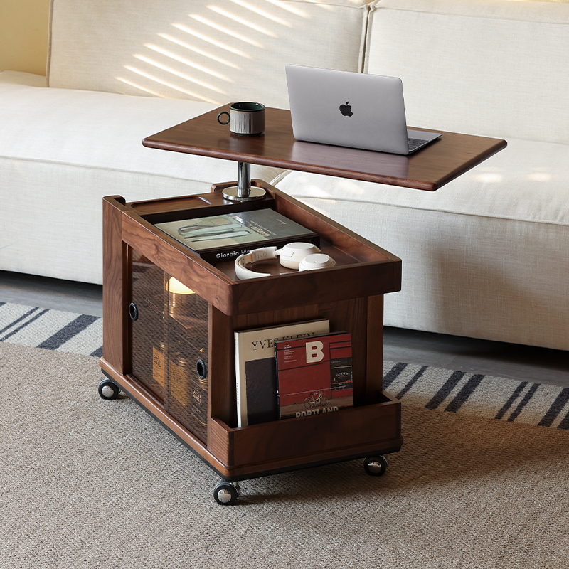 北美黑胡桃实木升降折叠移动茶几