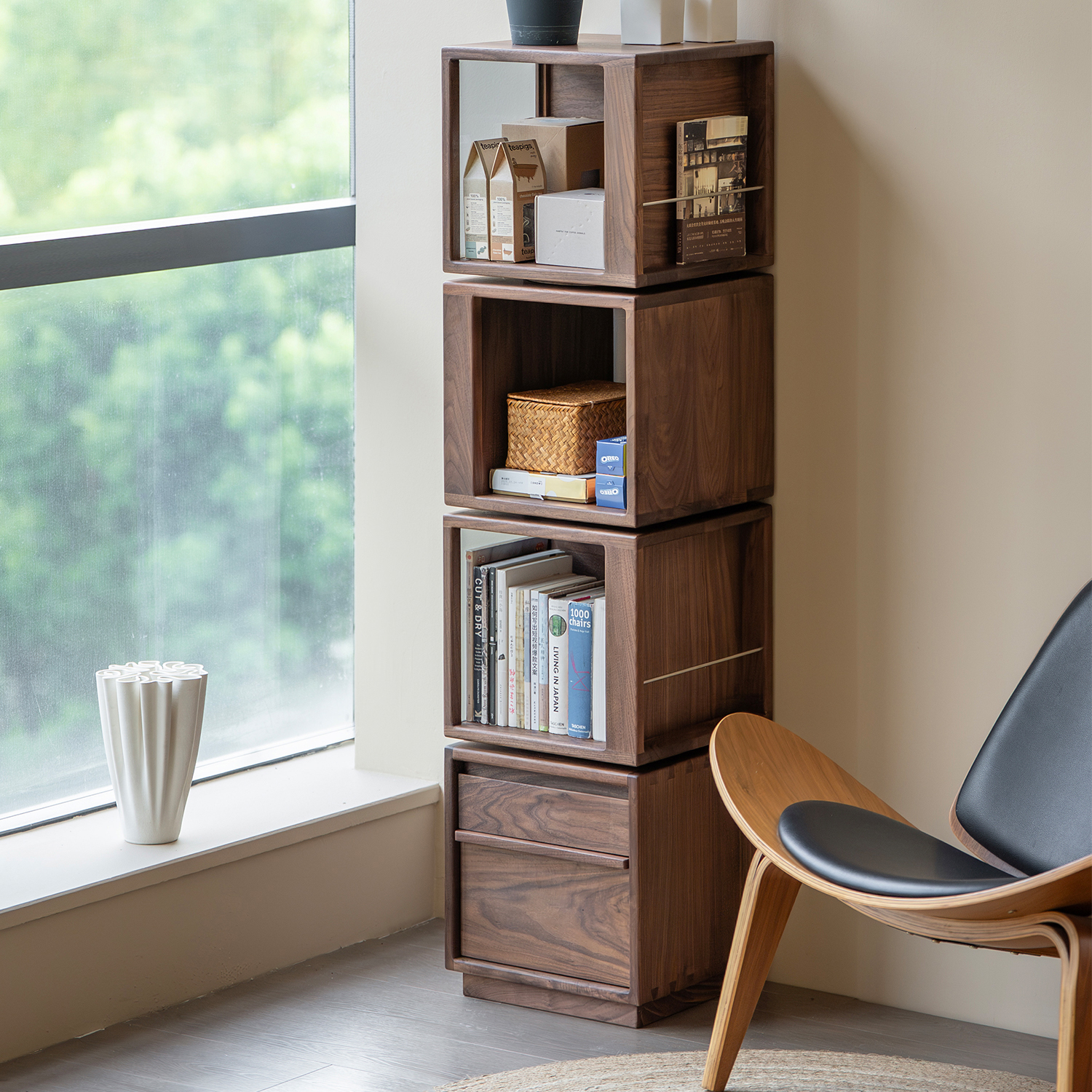 AB/黑胡桃木旋转书架窄柜置物架展示柜落地客厅收纳边柜