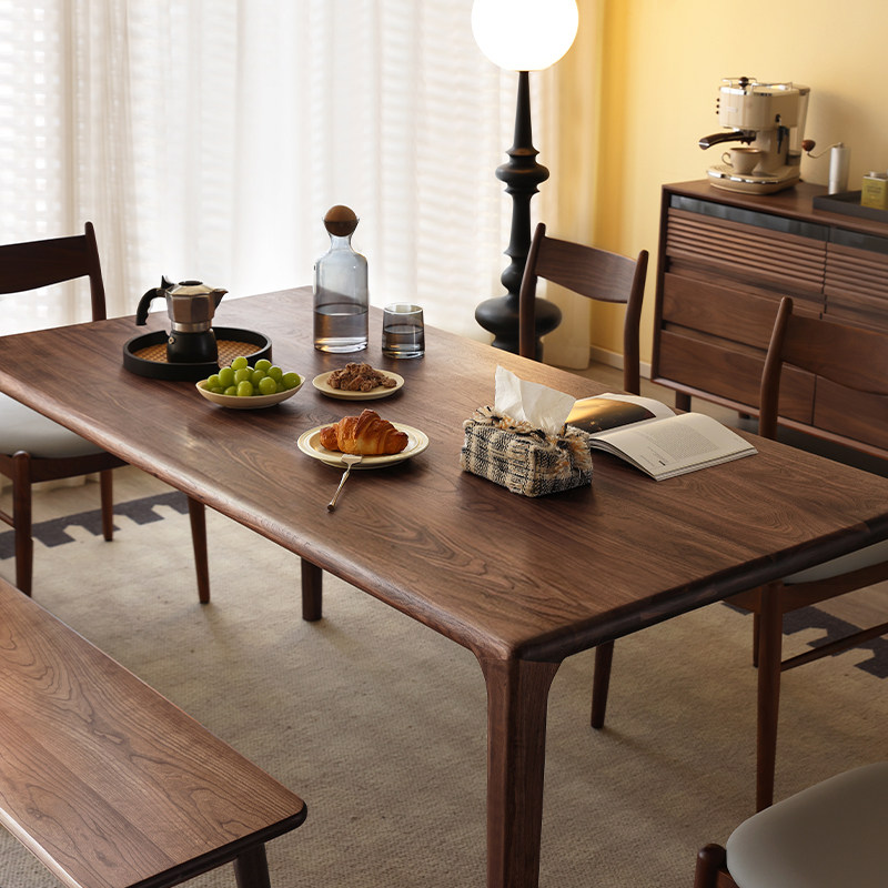 AB/北美黑胡桃木餐桌北欧家用实木长方形桌原木书桌茶桌