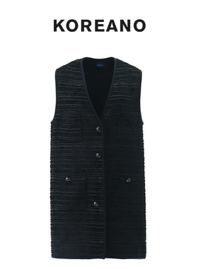 【KOREANO】冬季雀羽黑色肌理感粗纺长款马甲  JW2691(JUN)