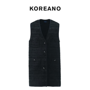 【KOREANO】冬季雀羽黑色肌理感粗纺长款马甲 JW2691(JUN)