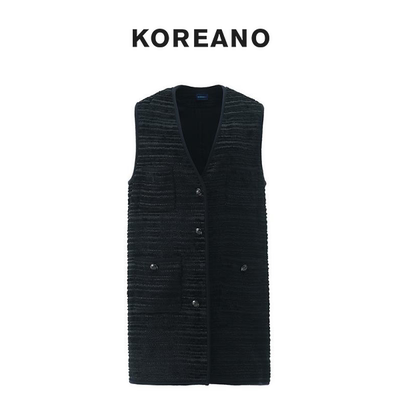 【KOREANO】冬季雀羽黑色肌理感粗纺长款马甲  JW2691(JUN)