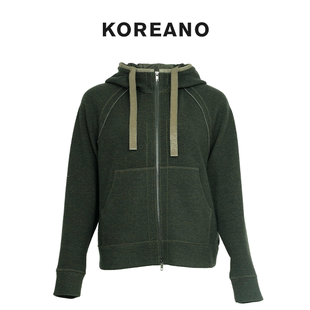 ST6008 春秋带帽休闲黑绿色外套 AUN KOREANO