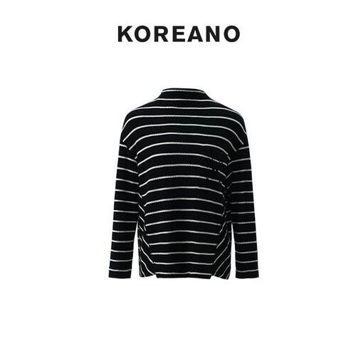 【KOREANO】冬季陨石黑白条纹针织廓形T恤  TY5554(JUN)