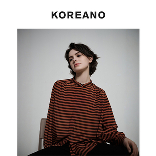 【KOREANO】春秋橙烟色条纹立领修身H型衬衫  CW7657(EUN)