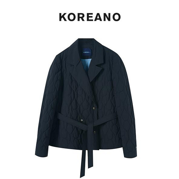 【KOREANO】冬季青黛蓝灰色西装领A型绗线棉服 【H】MS4271(JUN)B