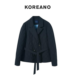 【KOREANO】冬季青黛蓝灰色西装领A型绗线棉服 【H】MS4271(JUN)B