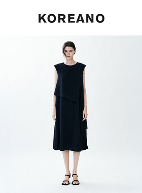 【KOREANO】夏季蓝黑色侧身开叉连衣裙  LW3302(JUN)
