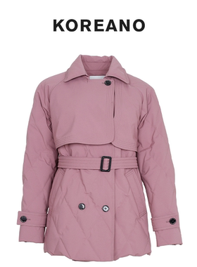【KOREANO】冬季风衣式腰带款藕灰粉羽绒服 【A】  YZ6016(AUN)